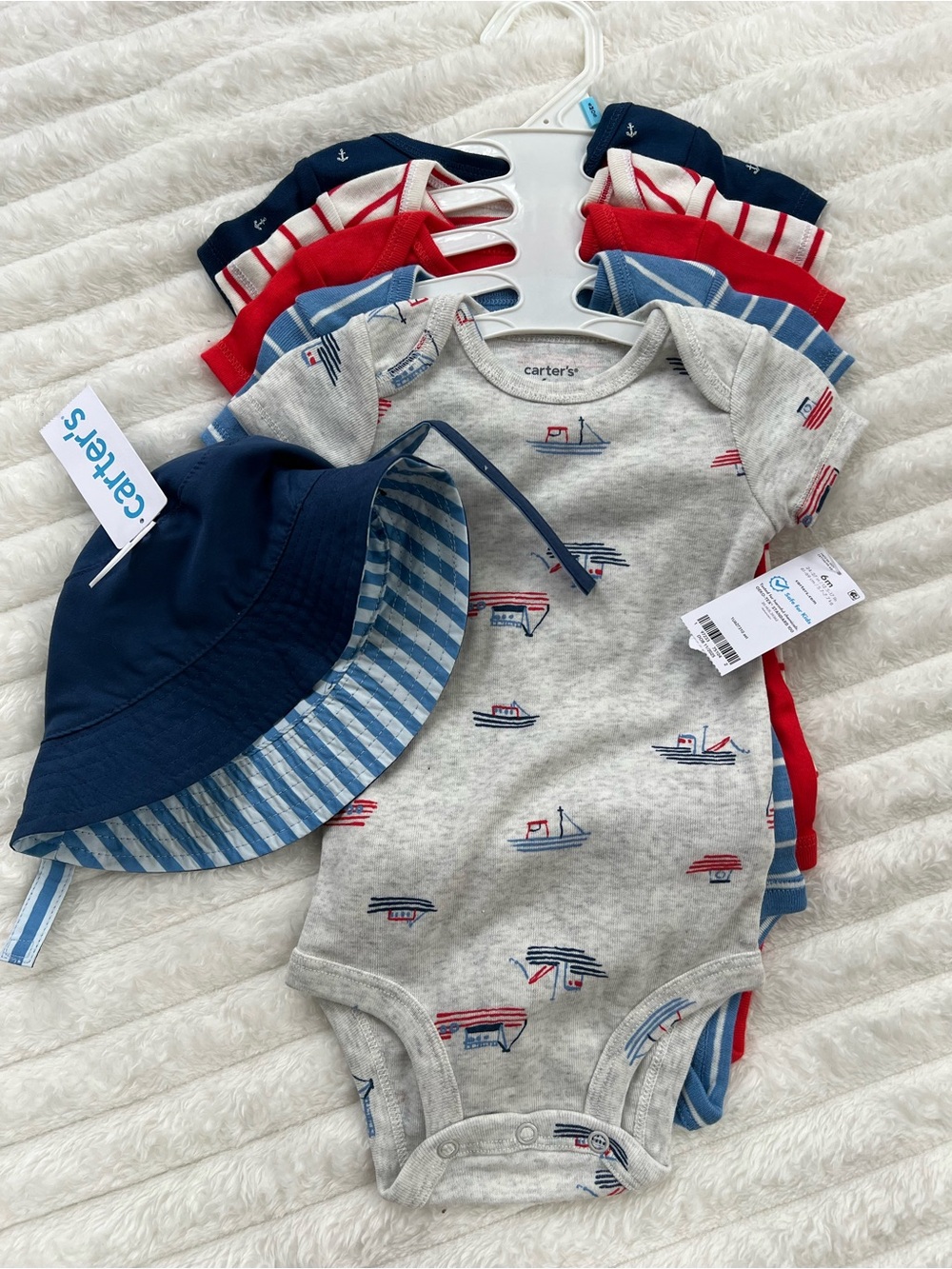 Carter’s 6M Nautical Onesie Bundle + Reversible Navy Bucket Hat